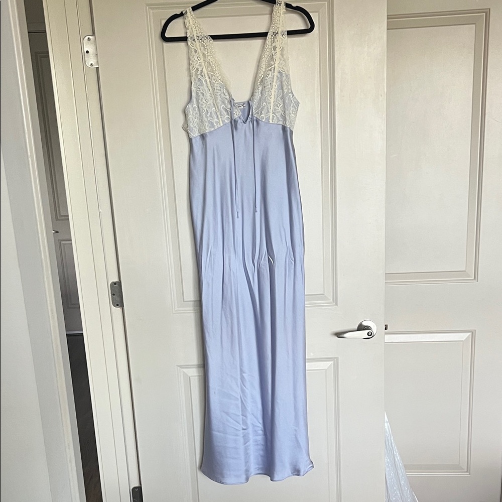 Free People Lace Trim Chemise in Soft Blue and Cream